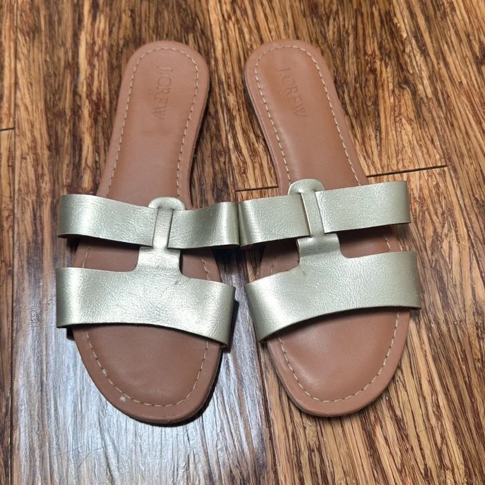 J. Crew gold leather beachside slide sandals size 6